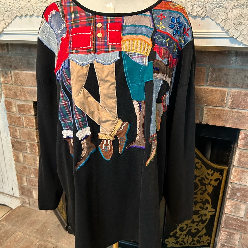 Vintage JK America Long Sleeve Shirt Funky Fun Boots Womens 22/24 Embroidered